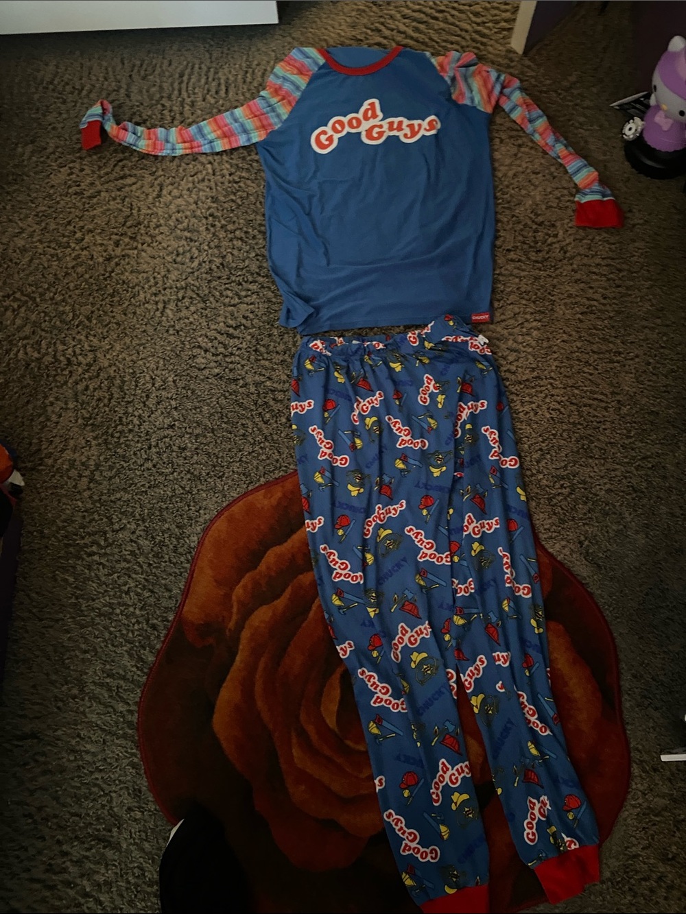 Chucky Pajama Set with Striped Sleeves